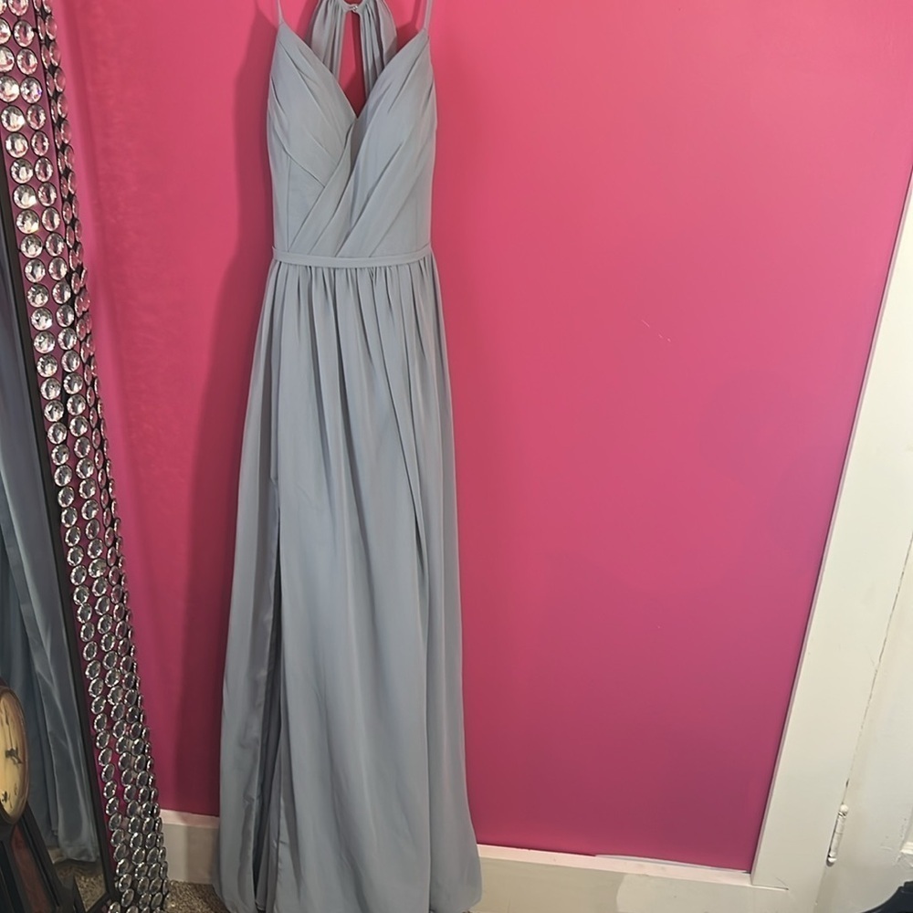 Stunning dusty blue chiffon flowy gown new